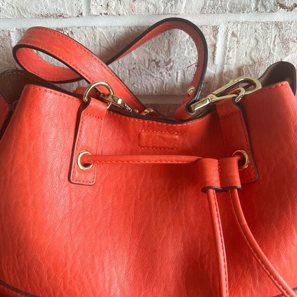Calvin Klein Purse, Reversible Leather Look Orange Purse Shoulder Bag Drawstring - Picture 3 of 9